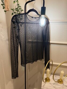 Forever 21 Black Sheer Long-Sleeve Mesh Top